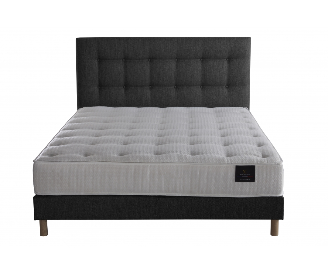 Matelas ressorts, 27 cm, mémoire de forme, sommier et tête de lit