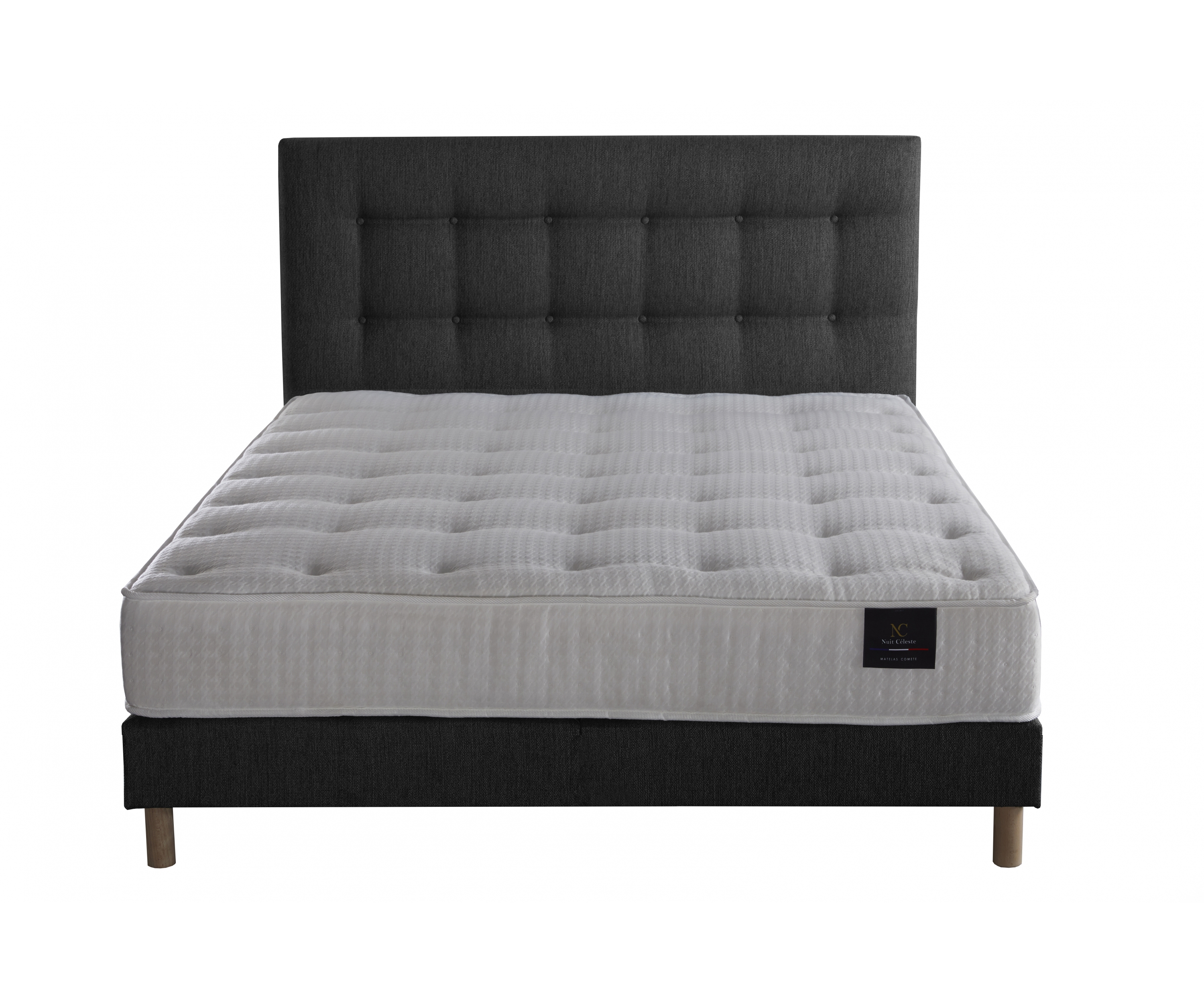 Matelas ressorts, 27 cm, mémoire de forme, sommier et tête de lit