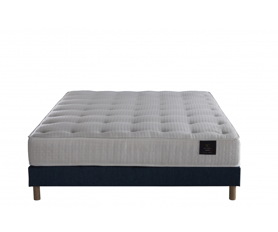 Matelas ressorts, mémoire de forme, sommier PEFC, tête de lit assortie