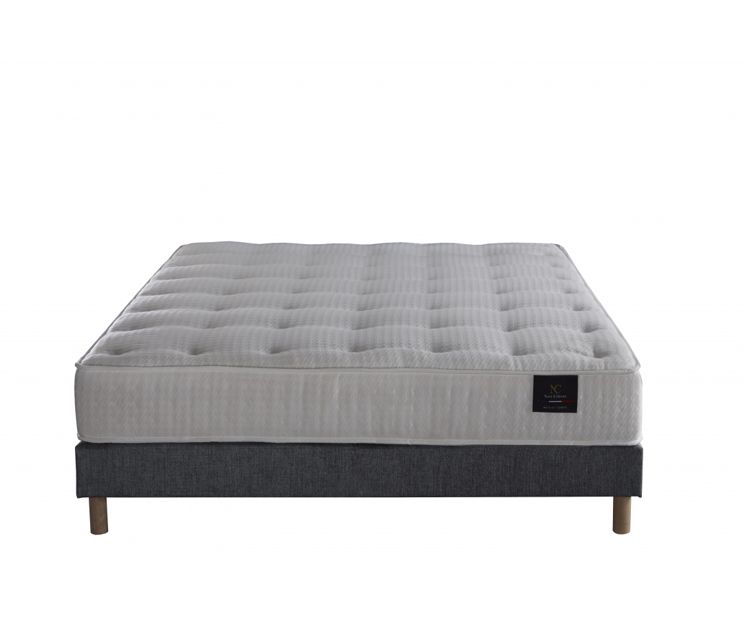Matelas ressorts, 27 cm, mémoire de forme, sommier et tête de lit