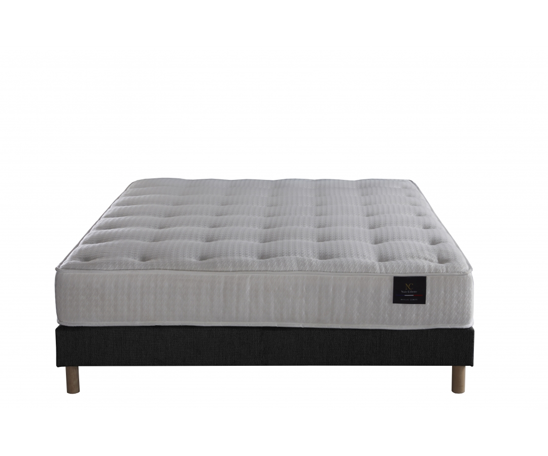 Matelas ressorts, 27 cm, mémoire de forme, sommier et tête de lit