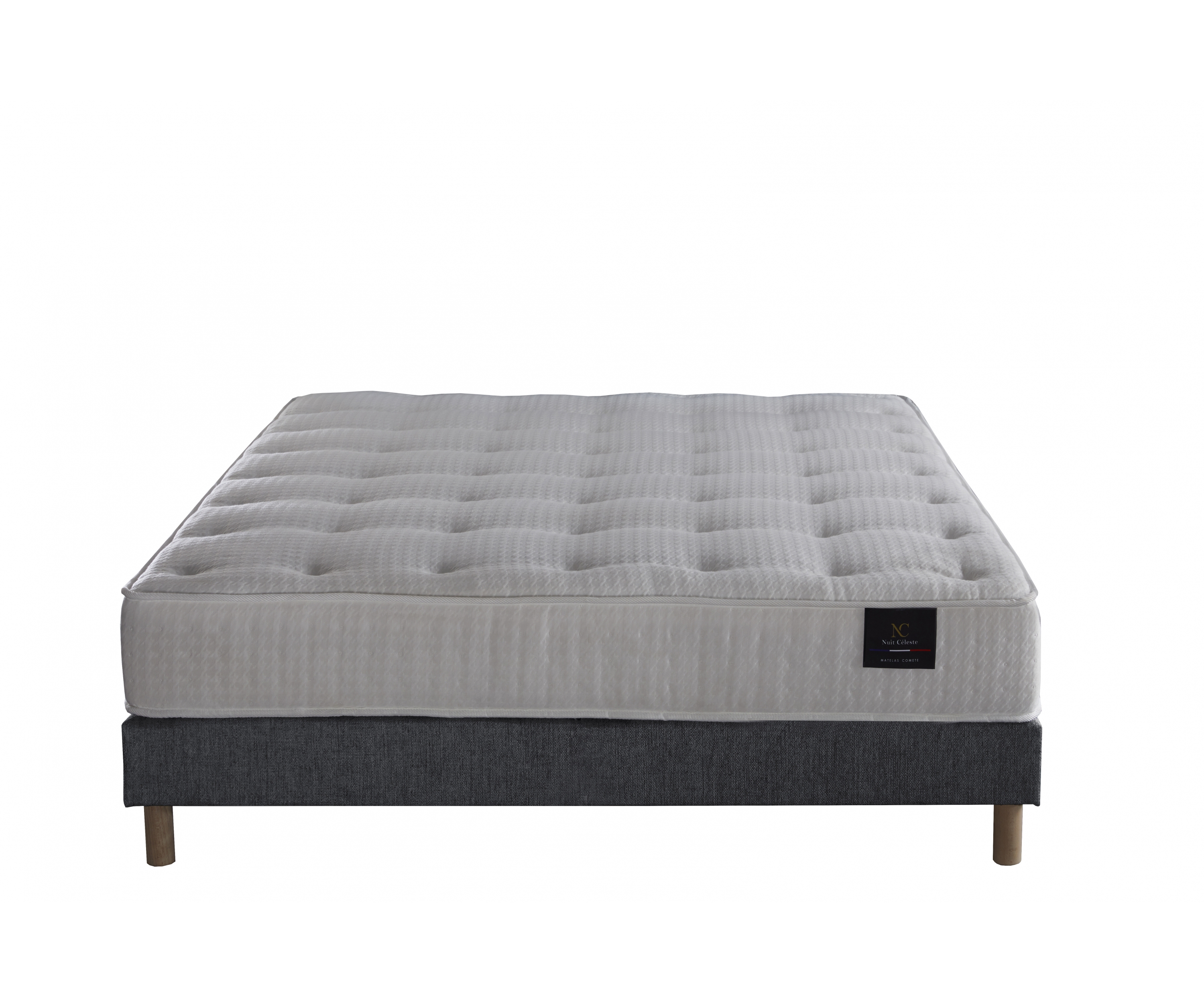 Ensemble matelas ressorts, sommier PEFC et tête de lit écoconçue