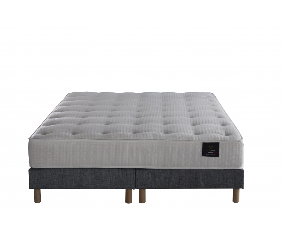 Ensemble matelas ressorts, sommier PEFC et tête de lit écoconçue