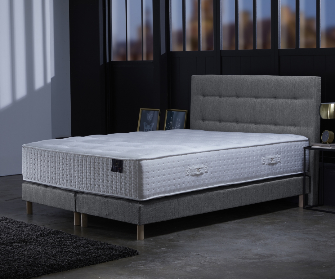 Ensemble matelas ressorts, 31 cm, 4 technologies, sommier + tete de lit
