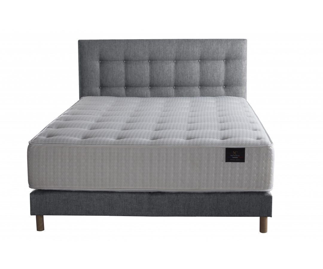 Ensemble matelas ressorts, 31 cm, 4 technologies, sommier + tete de lit