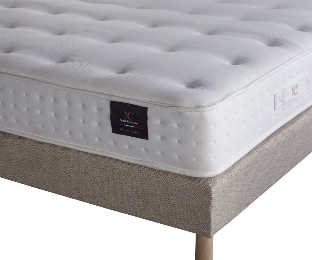 Ensemble matelas latex 100 % naturel, CLARTE, sommier à lattes, tête de lit