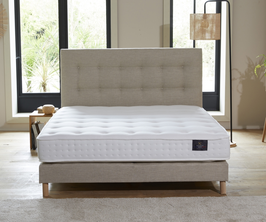 Ensemble matelas latex 100 % naturel, CLARTE, sommier à lattes, tête de lit