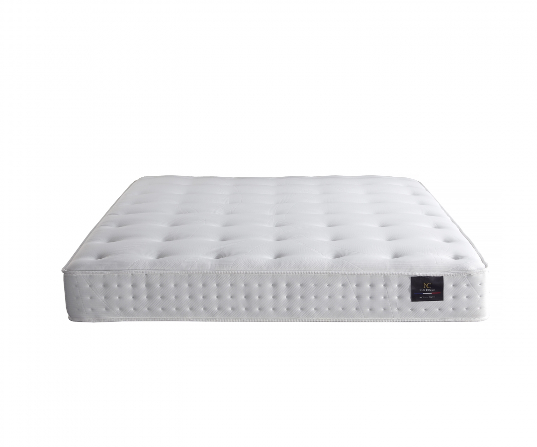 Ensemble matelas à ressorts recyclables et mousse, REFLET, sommier et tête de lit