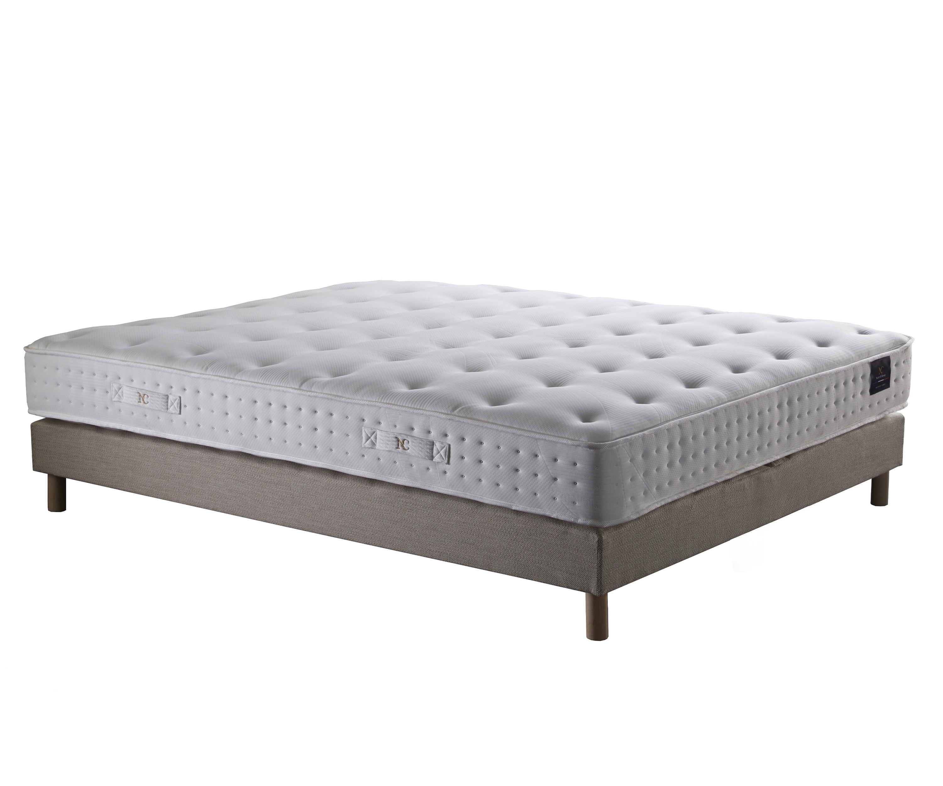 Ensemble matelas à ressorts recyclables et mousse, REFLET, sommier et tête de lit
