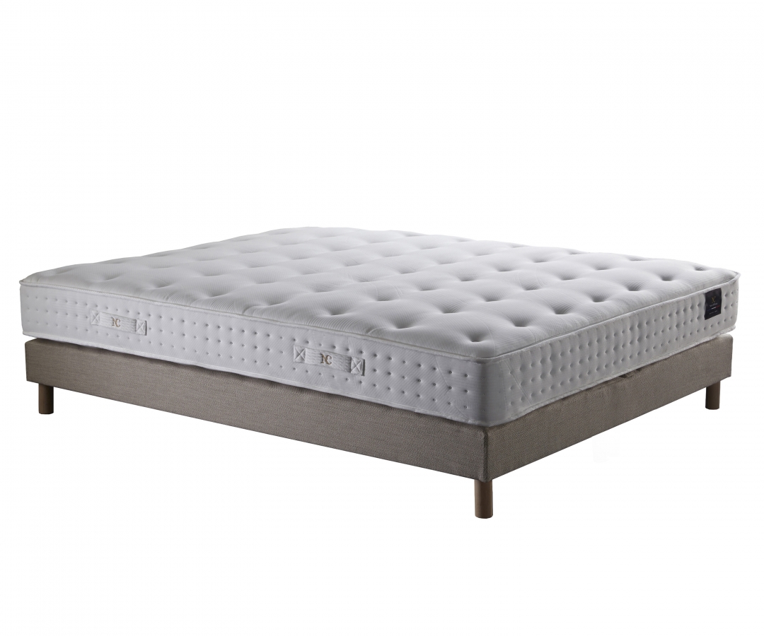 Ensemble matelas à ressorts recyclables et mousse, REFLET, sommier et tête de lit