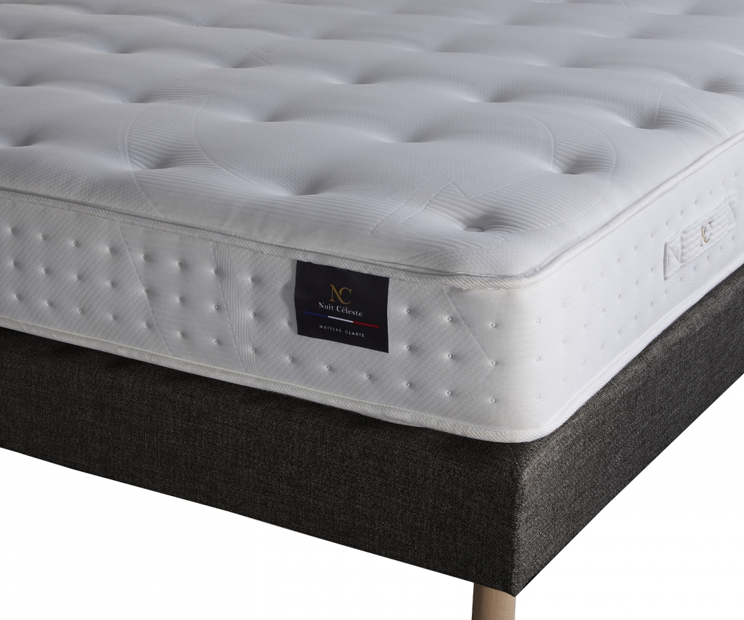 Ensemble matelas à ressorts recyclables et mousse, REFLET, sommier et tête de lit