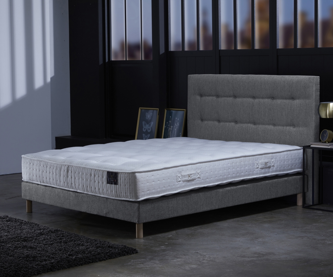 Ensemble matelas ressorts ensachés 7 zones, COMETE, sommier à lattes, tête de lit