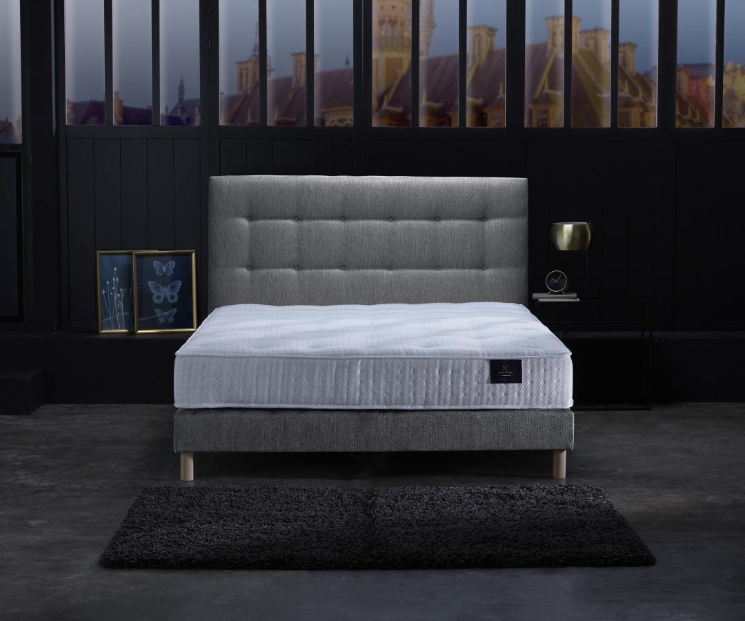 Ensemble matelas ressorts ensachés 7 zones, COMETE, sommier à lattes, tête de lit