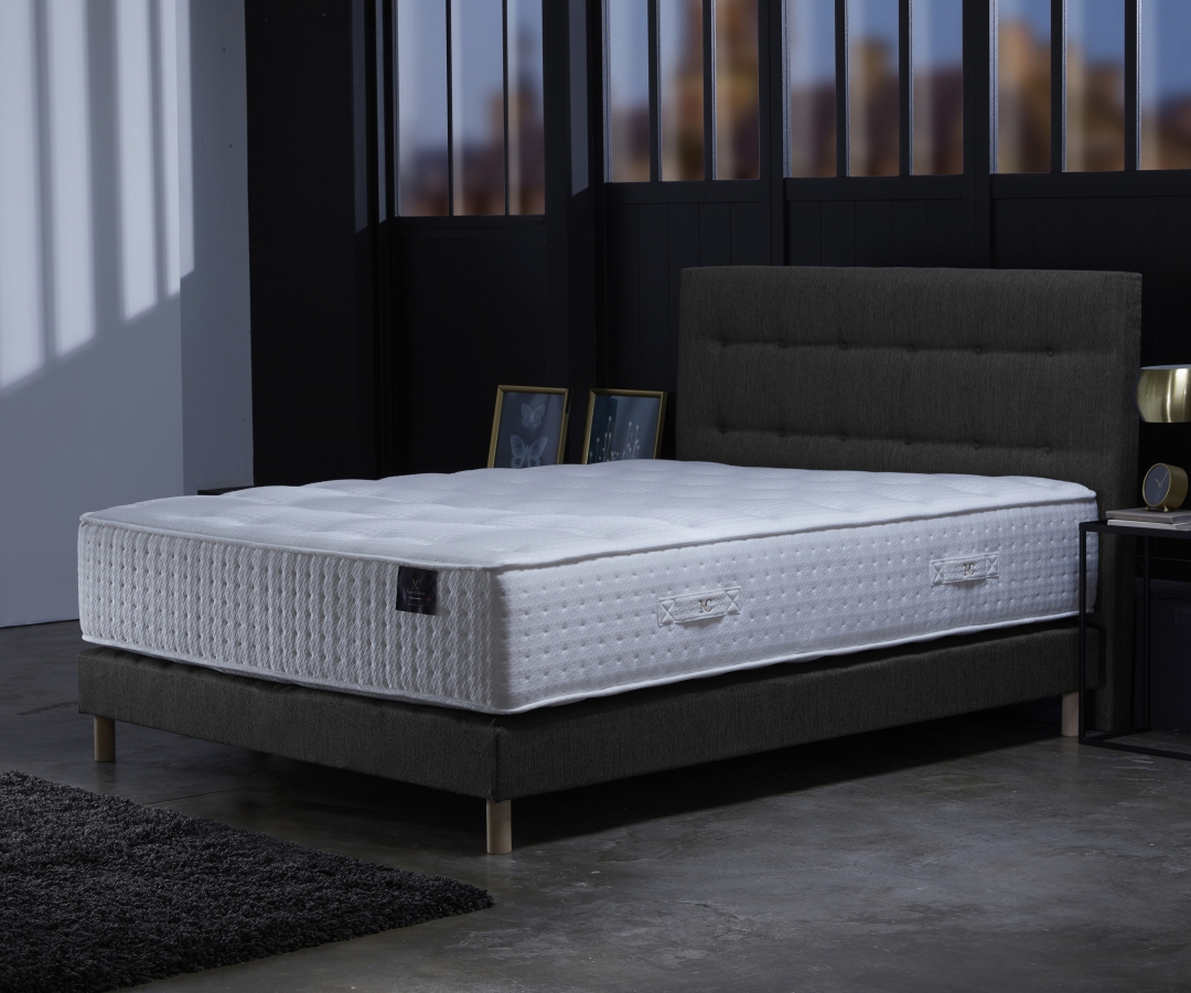 Ensemble matelas ressorts, 31 cm, 4 technologies, sommier + tete de lit