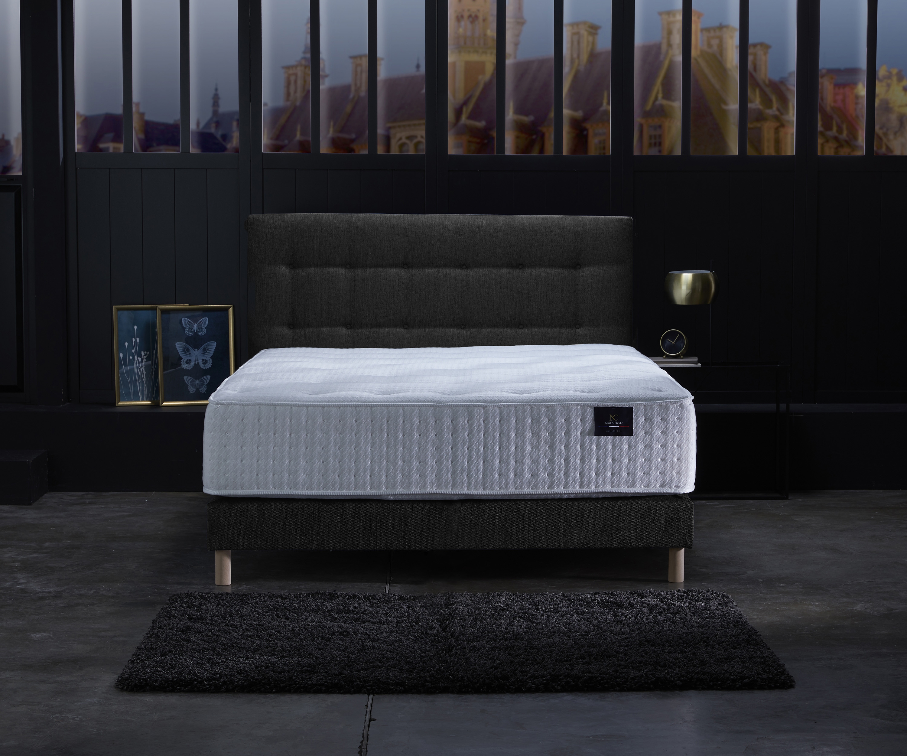 Ensemble matelas ressorts, 31 cm, 4 technologies, sommier + tete de lit