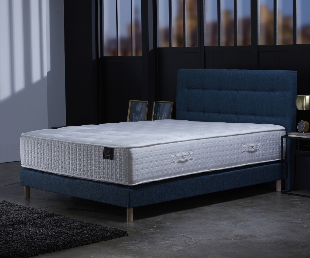 Ensemble matelas ressorts, 31 cm, 4 technologies, sommier + tete de lit