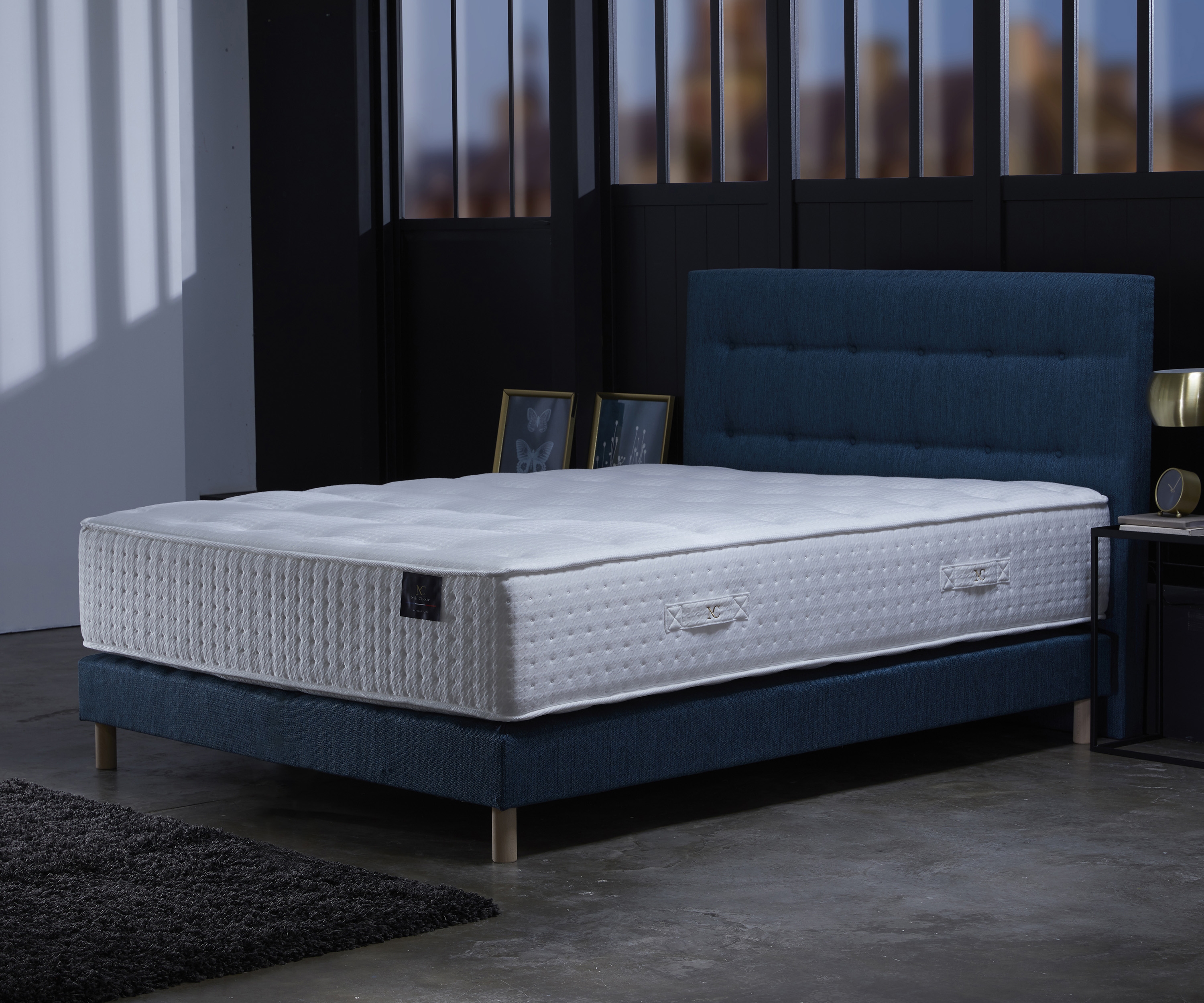 Ensemble matelas ressorts, 31 cm, 4 technologies, sommier + tete de lit