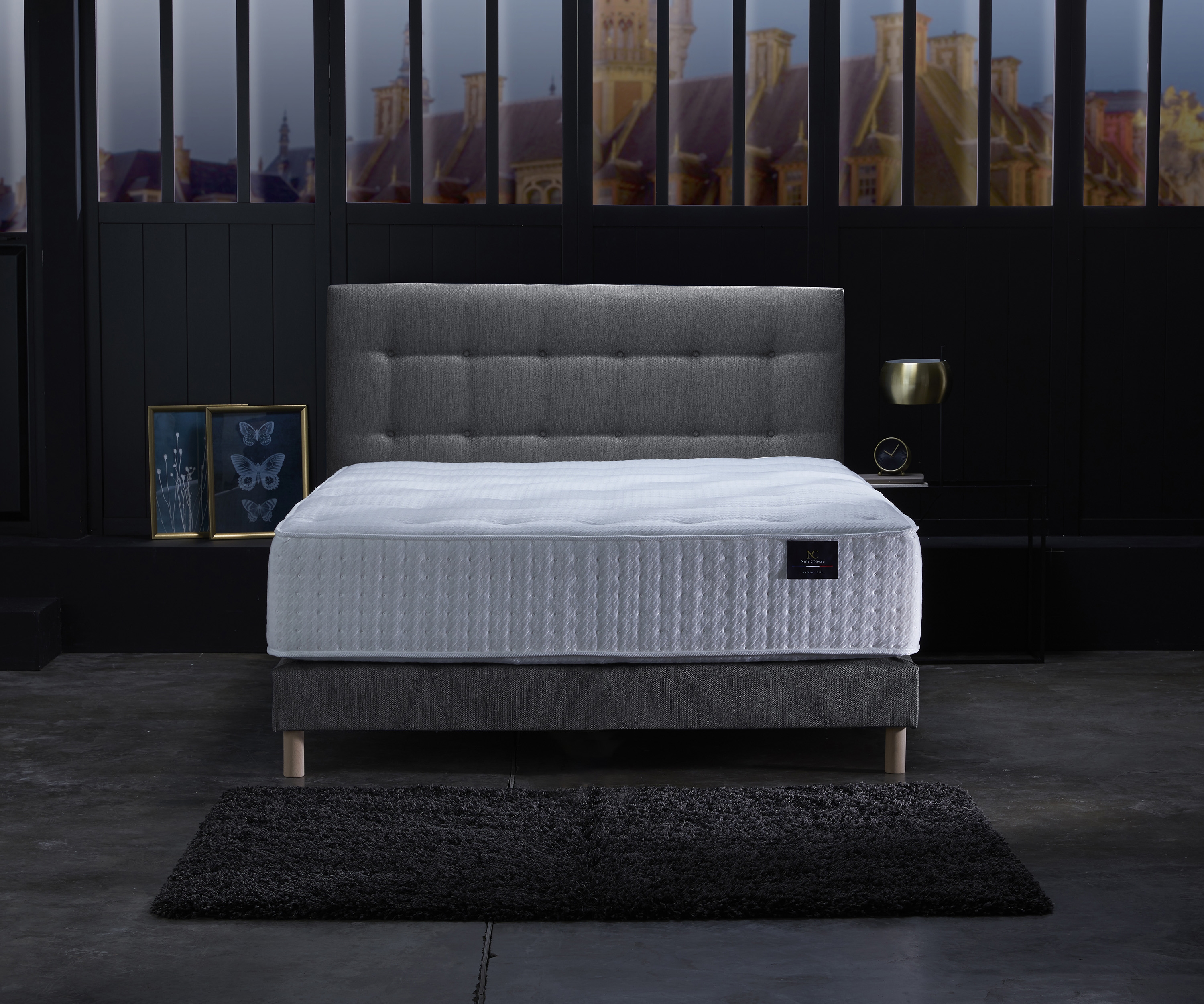 Ensemble matelas ressorts, 31 cm, 4 technologies, sommier + tete de lit