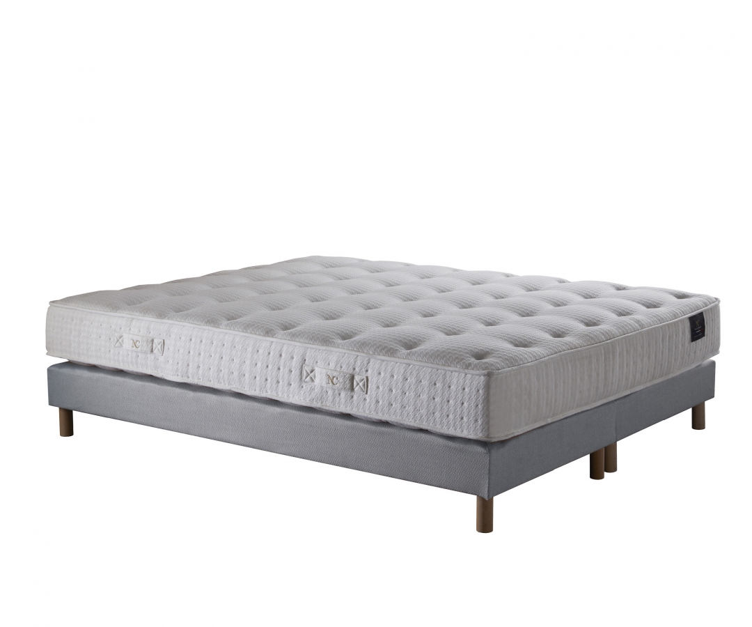 Ensemble matelas ressorts, PULSAR, sommier à lattes fixes, tête de lit
