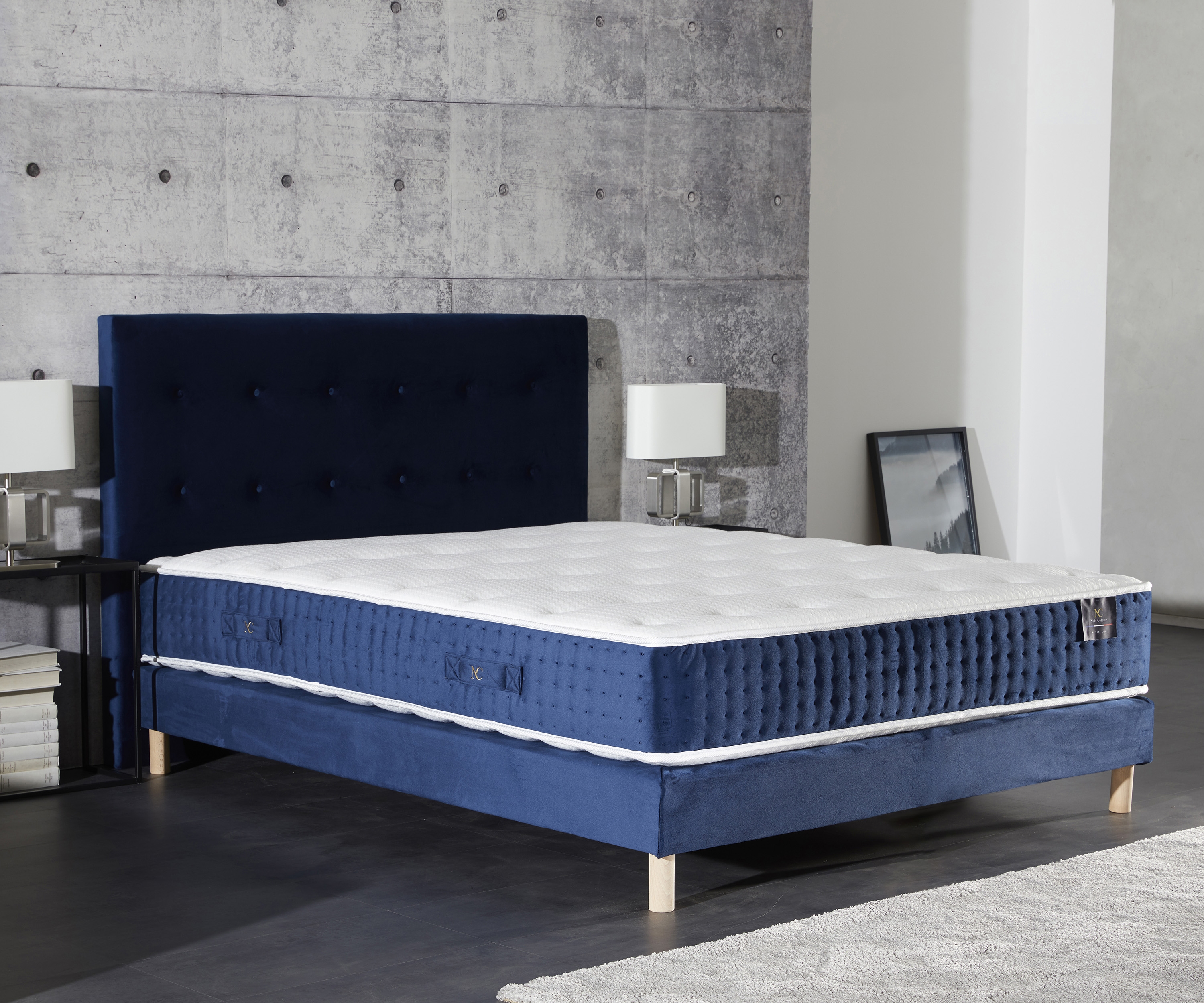 Matelas ressorts 7 zones, 27 cm, PULSAR Bleu, accueil mémoire de forme