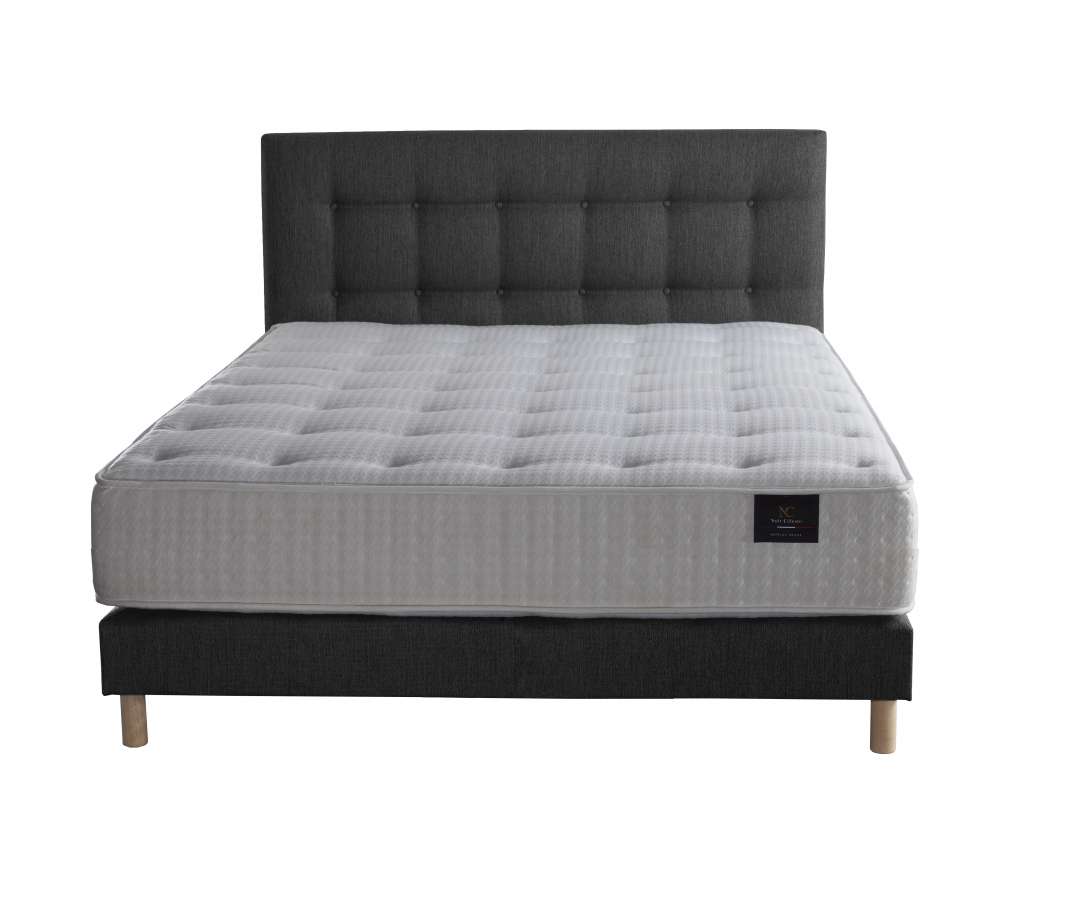 Ensemble matelas ressort à mémoire de forme, HECATE, sommier et tête de lit capitonnée
