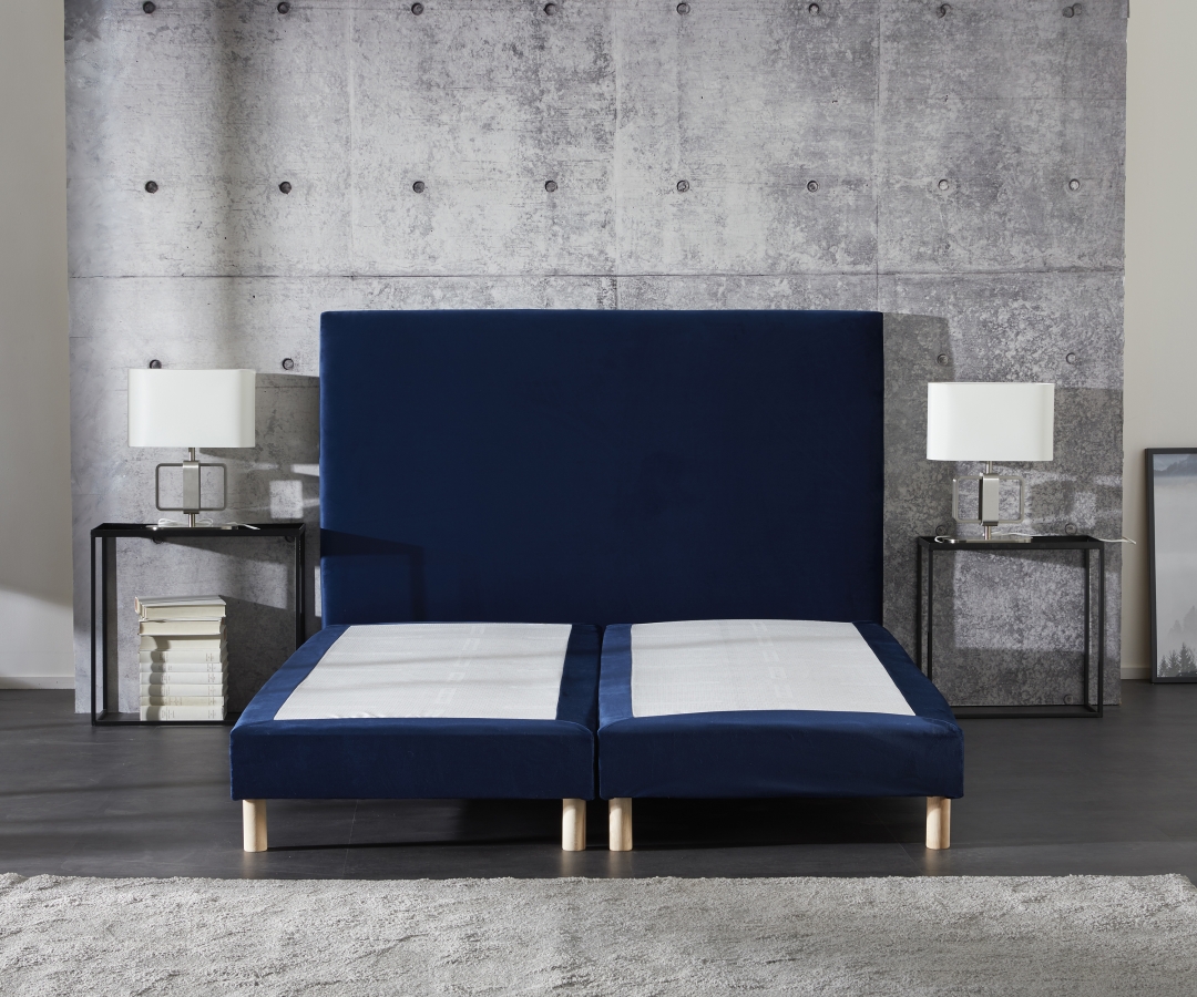Sommier lattes tissu velours antidérapant bleu