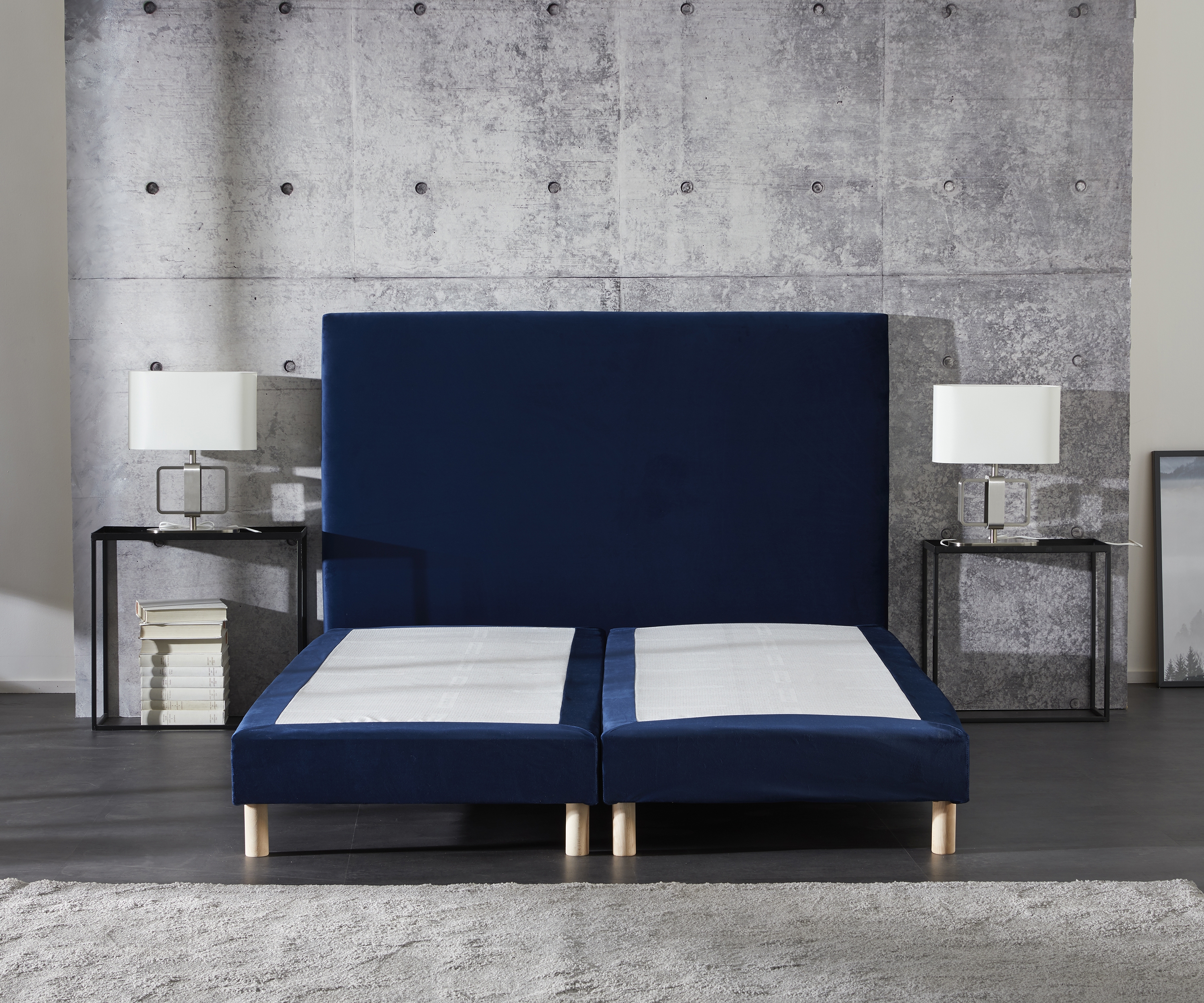 Sommier lattes tissu velours antidérapant bleu