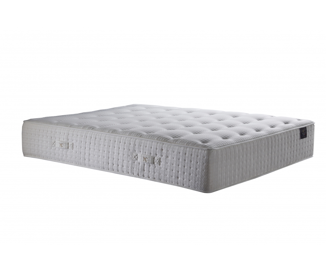 Ensemble matelas ressorts HELIOS, mémoire de forme, sommier et tête de lit capitonnée