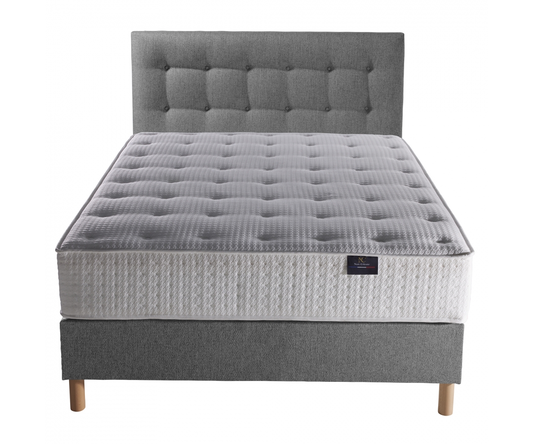 Ensemble matelas ressorts, sommier ressorts et tête capitonnée