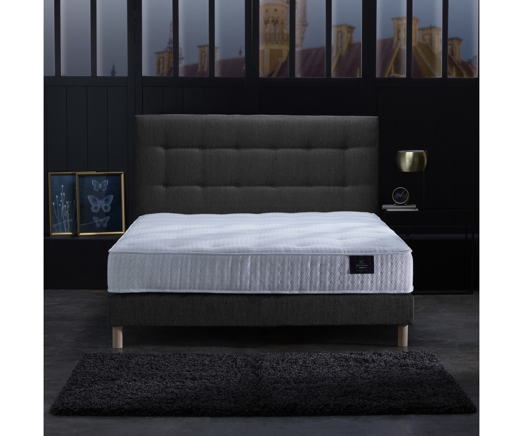 Ensemble matelas ressorts, sommier PEFC et tête de lit écoconçue