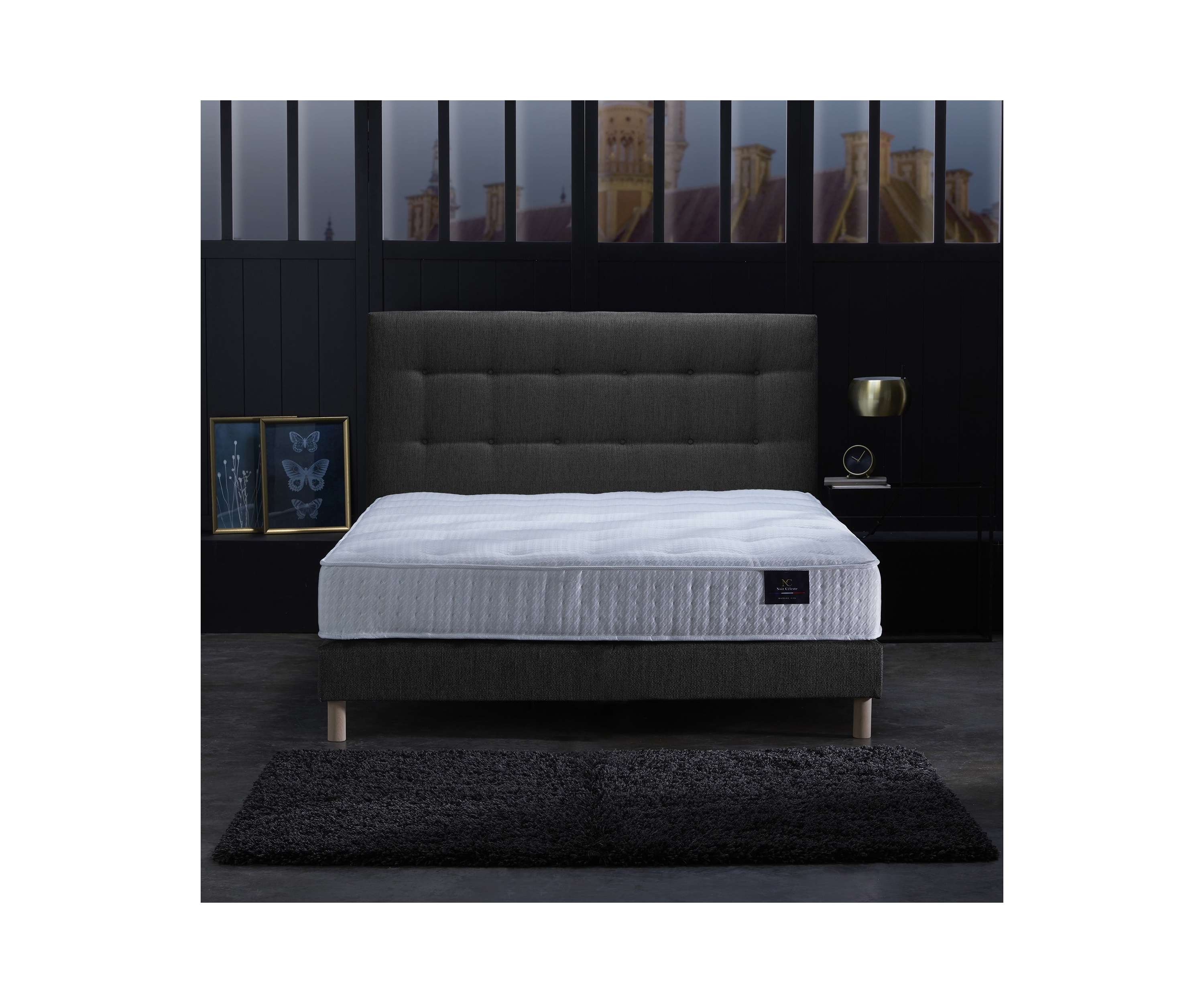 Ensemble matelas ressorts, sommier PEFC et tête de lit écoconçue