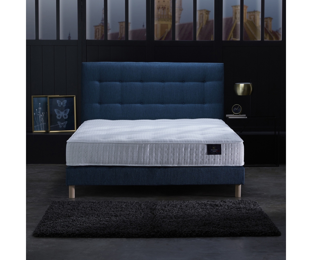 Ensemble matelas ressorts, sommier PEFC et tête de lit écoconçue