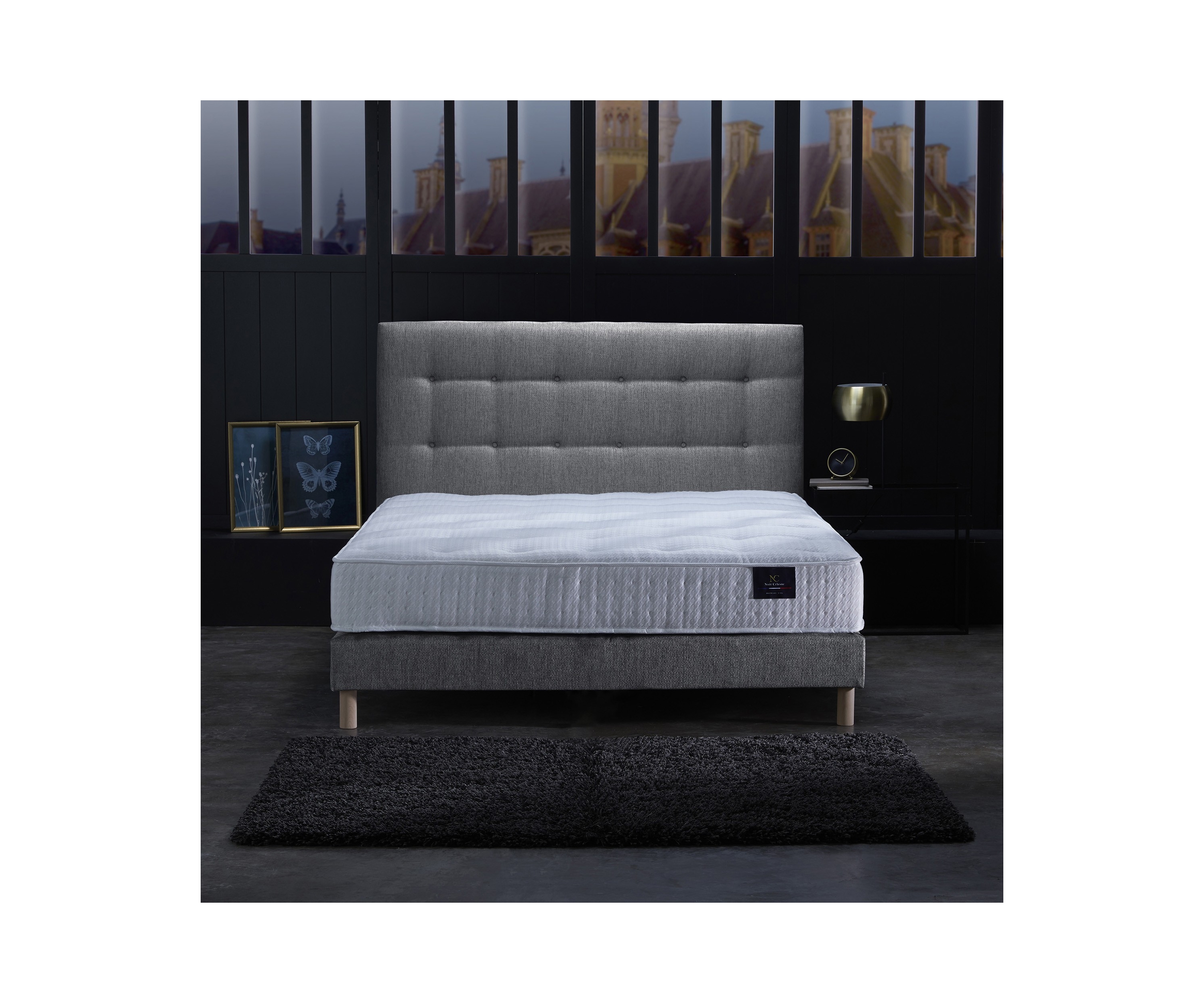 Ensemble matelas ressorts, sommier PEFC et tête de lit écoconçue