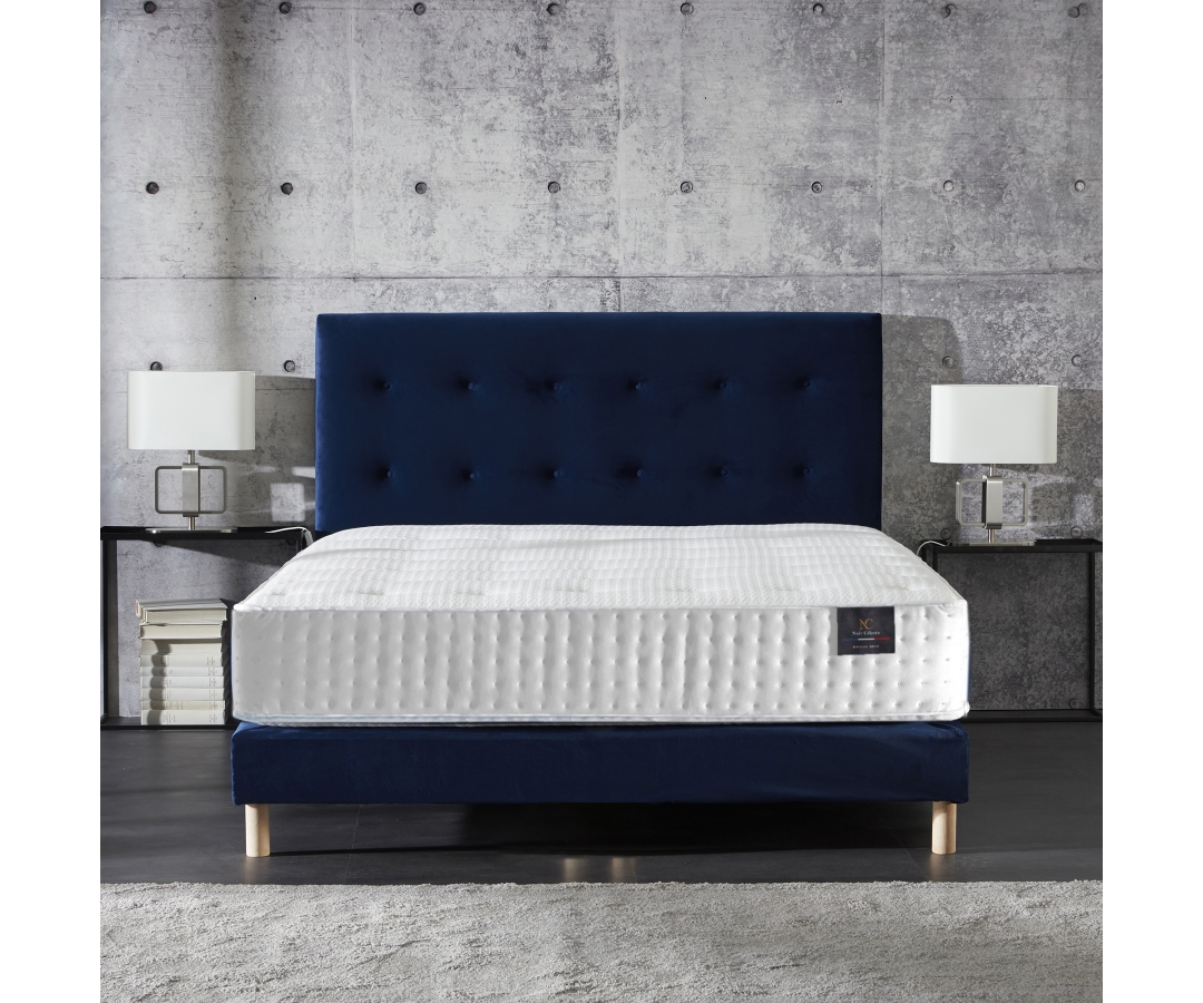 Ensemble matelas ressorts, mémoire de forme, NOVA, sommier lattes multiplis, tête de lit