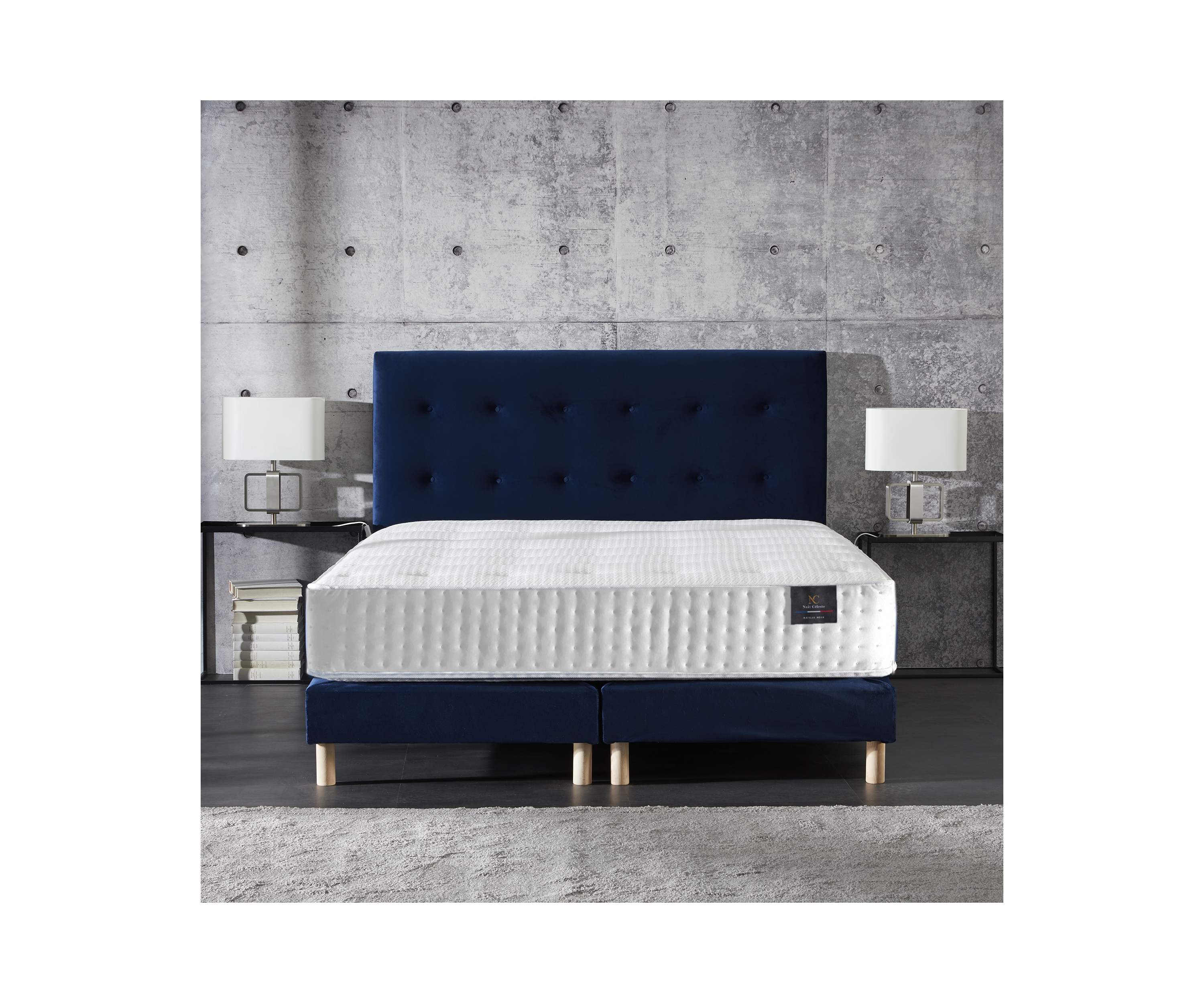 Matelas mémoire de forme + sommier + tête de lit velours