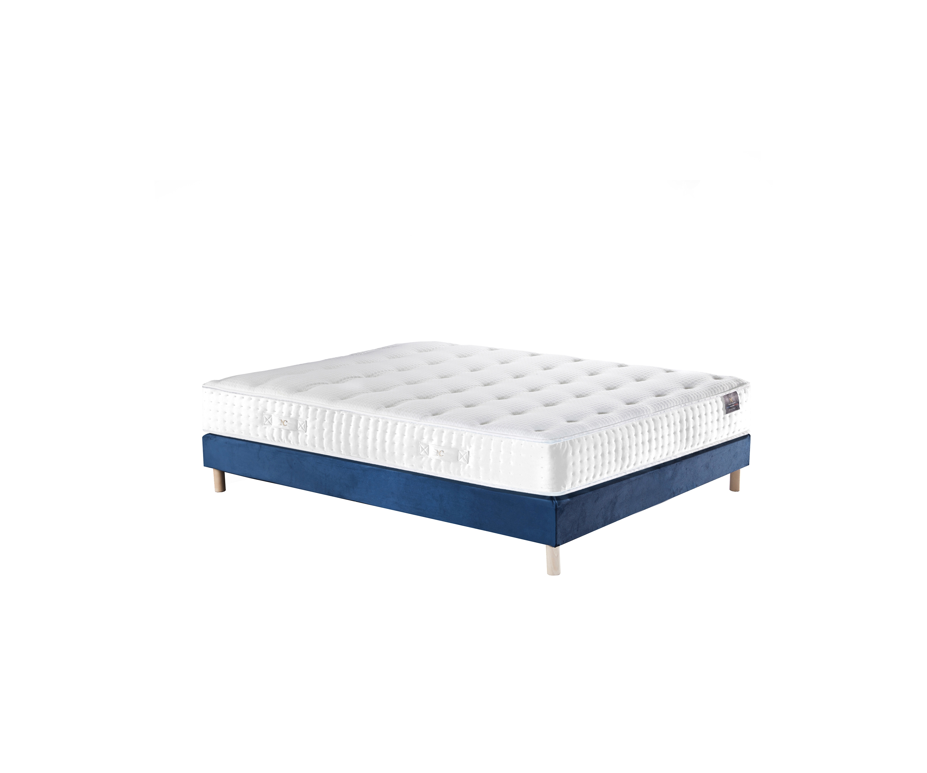 Ensemble matelas ressorts, mémoire de forme, PULSAR, sommier lattes, tête de lit velours