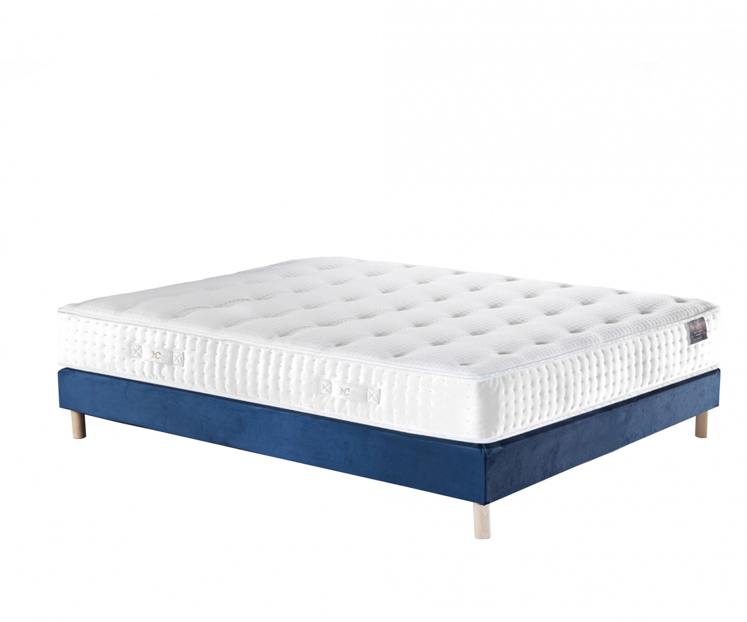 Ensemble matelas ressorts, mémoire de forme, PULSAR, sommier lattes, tête de lit velours