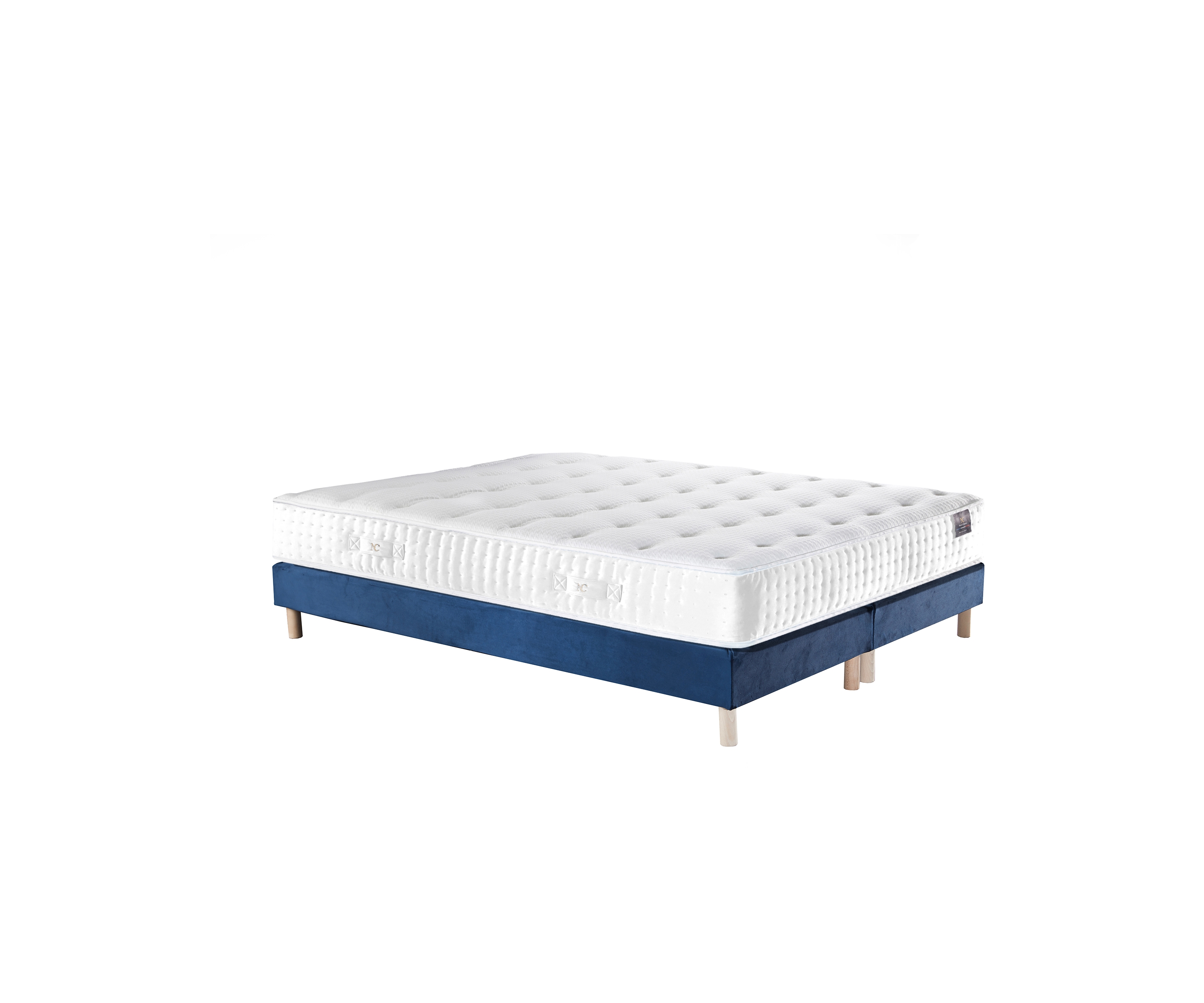 Ensemble matelas ressorts, mémoire de forme, PULSAR, sommier lattes, tête de lit velours