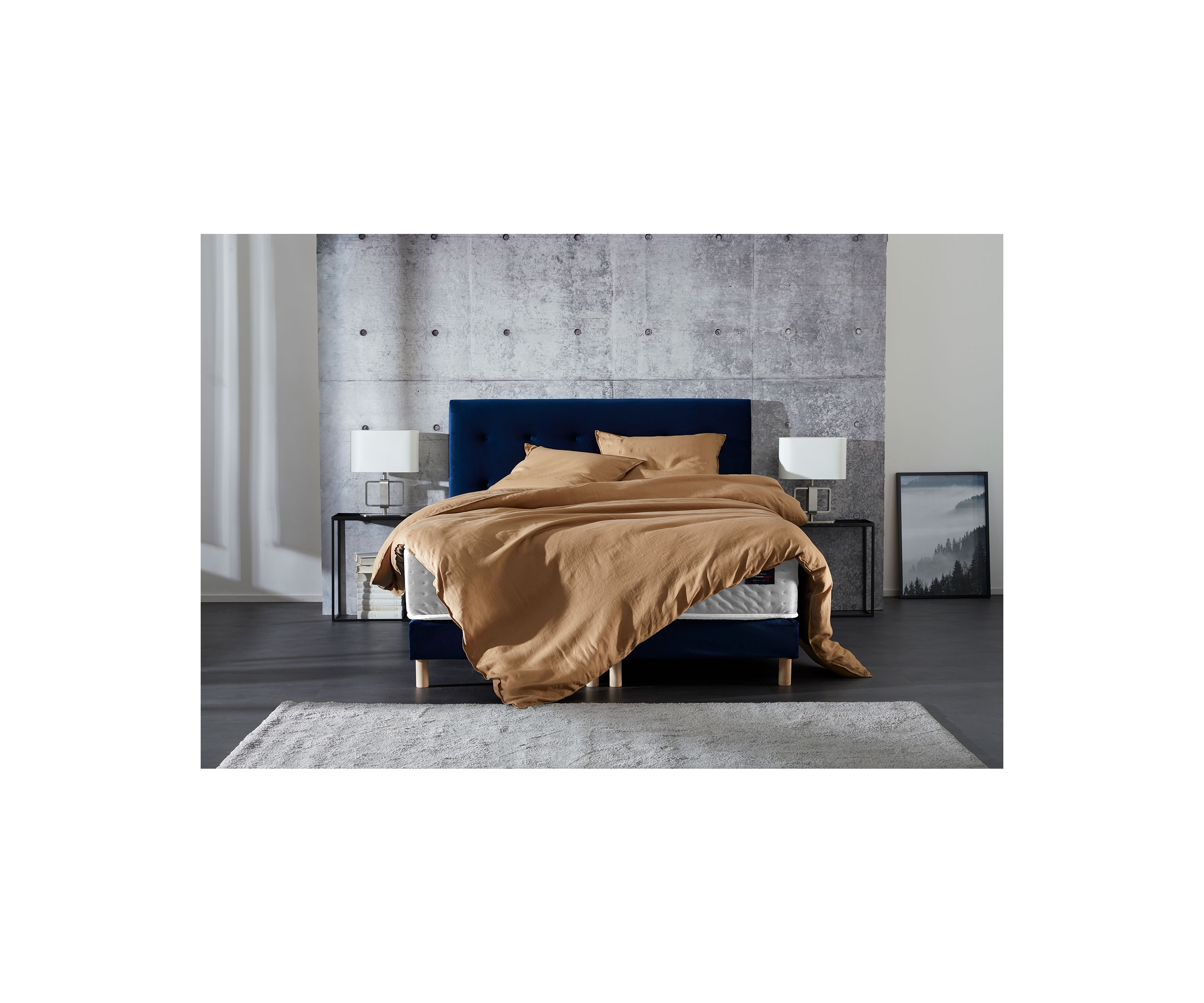 Matelas mémoire de forme + sommier + tête de lit velours