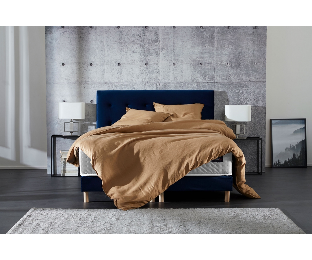 Ensemble matelas ressorts, mémoire de forme, PULSAR, sommier lattes, tête de lit velours