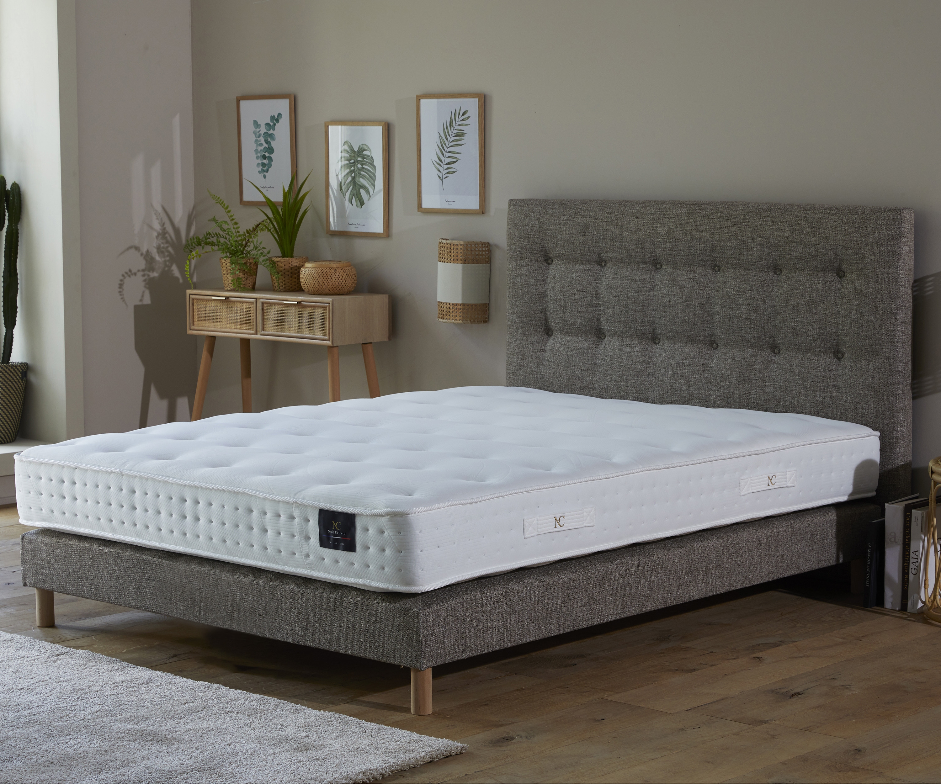 Matelas ressorts 7 zones, 27 cm, COMETE, garnissage fibres soie et lin