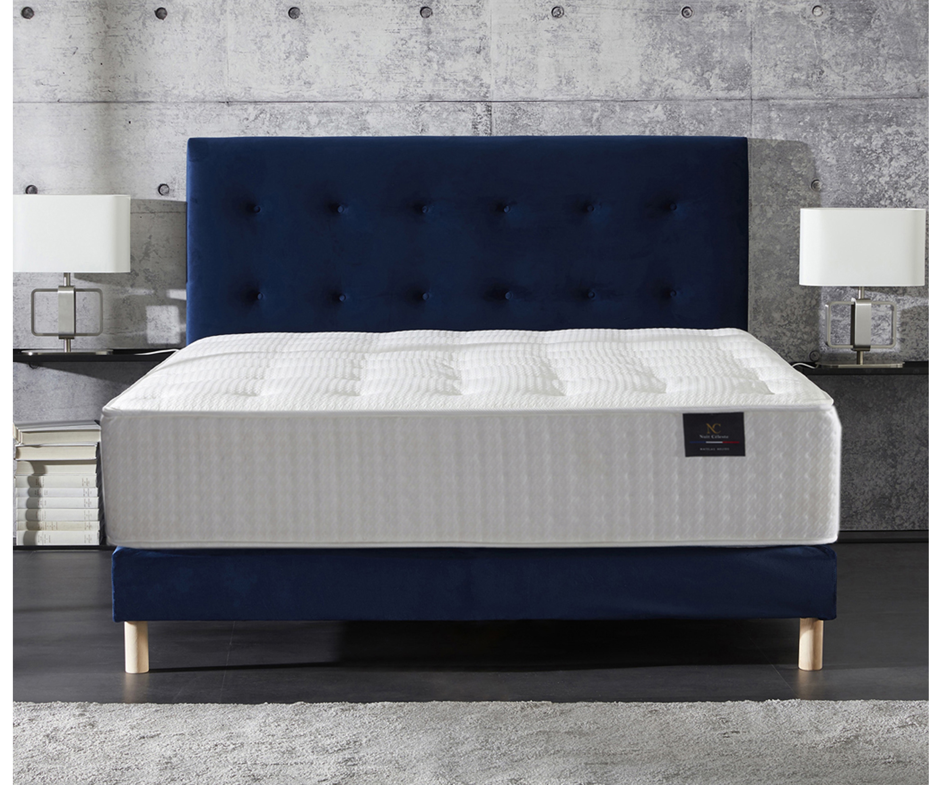 Matelas mémoire de forme + sommier + tête de lit velours