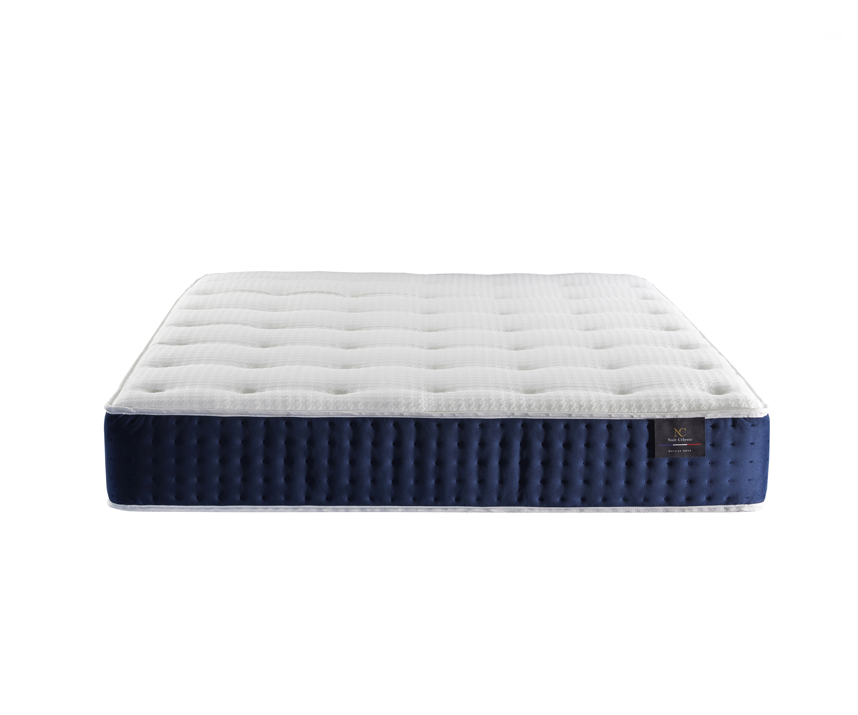 Matelas ressorts 7 zones, 27 cm, PULSAR Bleu, accueil mémoire de forme
